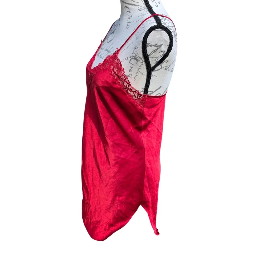 Victoria's Secret Gold Label Vintage Red Satin Lace Trim Chemise Slip Dress S